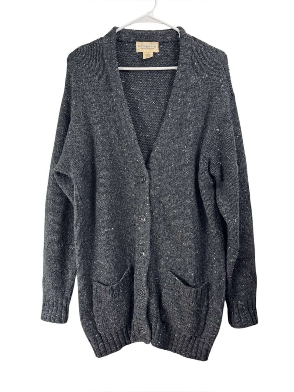 Denim & Supply Ralph Lauren Size Large Gray Speckled Cardigan Sweater Grandpa